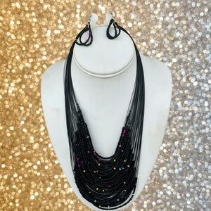 Mar y sol multi -Strand Black Beaded Necklace Earrings Set Colorful Accent Beads
